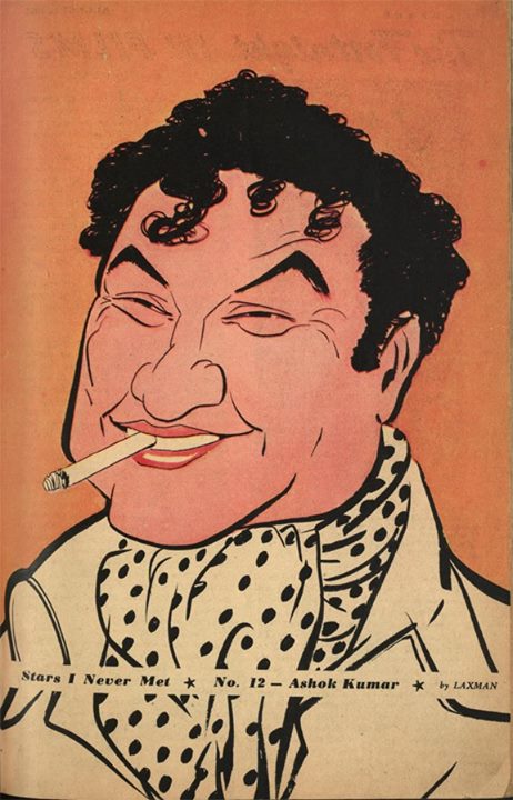 Ashok Kumar - sketch by Great cartoonist R K Laxman from NFAI collection!-bollywoodirect