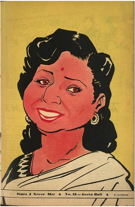Geeta Bali - Bollywoodirect-sketch by Great cartoonist R K Laxman from NFAI collection.